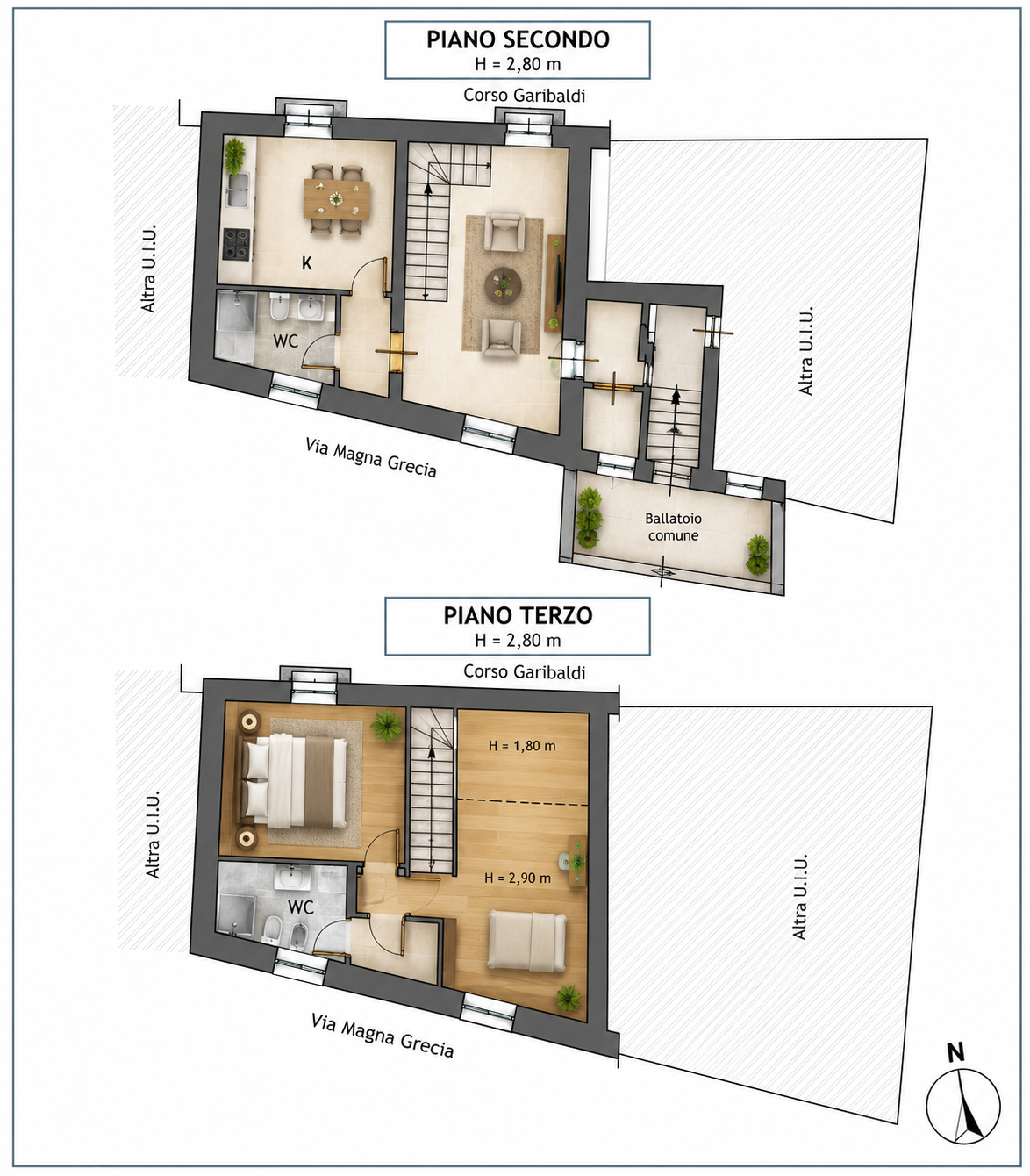 Planimetria architettonica su due livelli